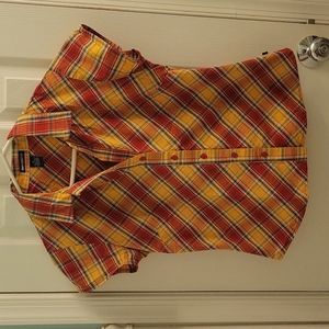 Blue Asphalt, size M, orange "plaid" top